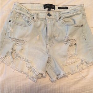 Kendall & Kylie Blue Jean Shorts with Distressed Raw Hem